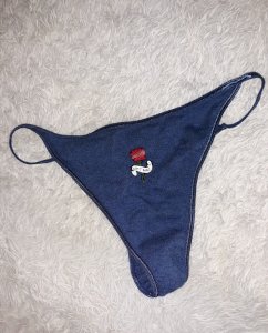 Cotton "hot babe" navy blue rose thong $29