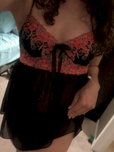 Red and black sheer lingerie top (M)