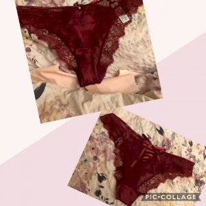 Sexy lace and satin , lace up deep red panties