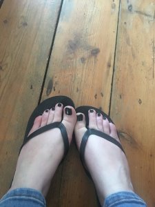 Worn flip flops/ socks/ dirty shoes