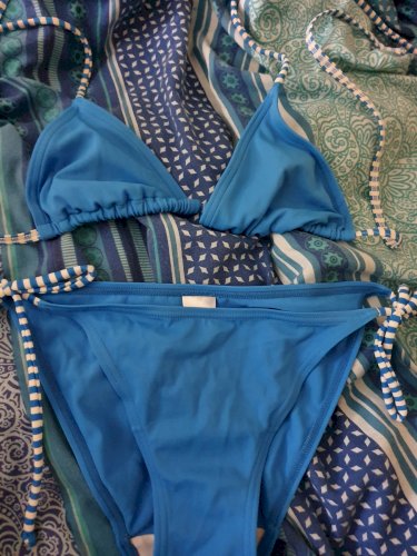 Blue stripey bikini
