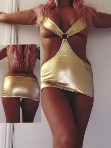 My worn sexy PVC Shiny gold dress .. with 10 photos sent to your email x