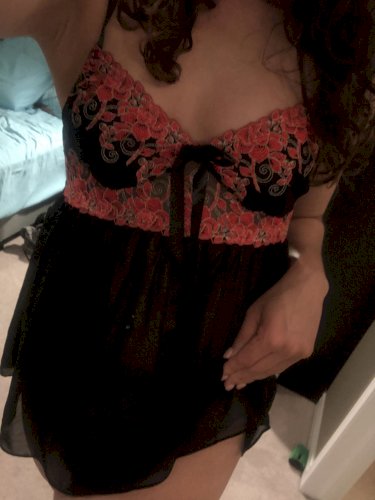 Red and black sheer lingerie top (M)