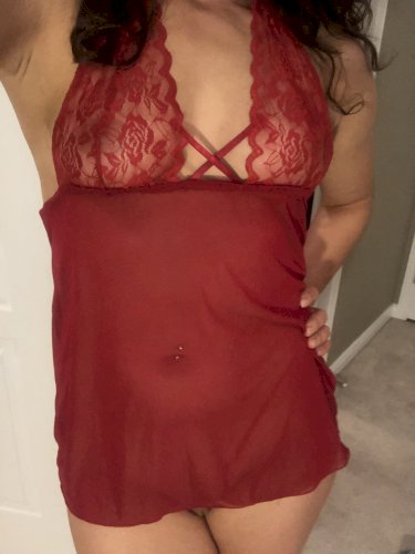 Red lace and sheer lingerie top (M)