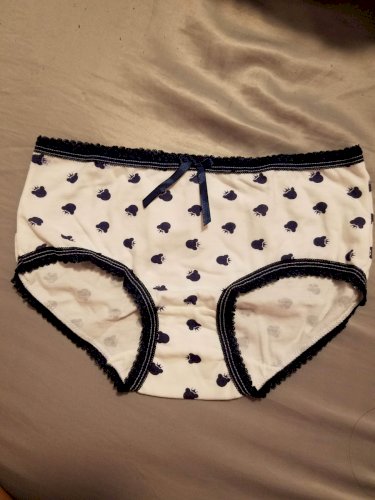 Polka Dot Teddy Bear Panties with Navy Blue Frills