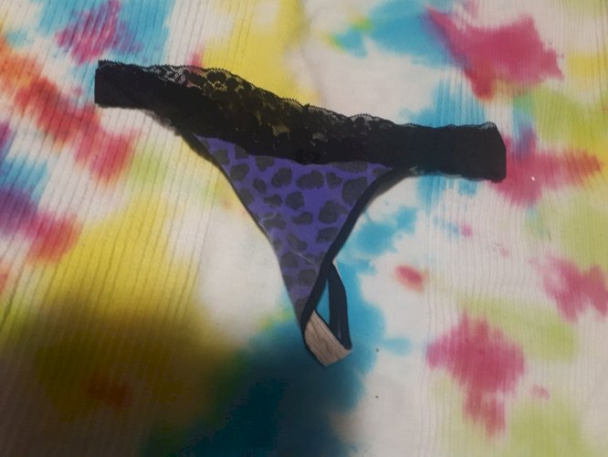 Item 28 - leopard print cotton with black lace thong
