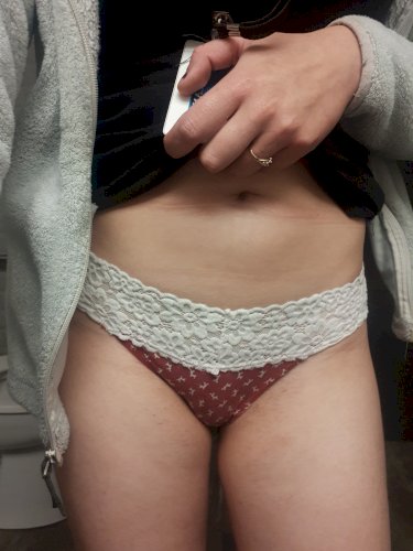Item 21 - red cotton and white lace thong