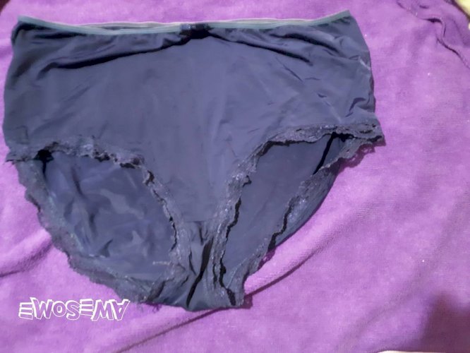 SEXY - Dark blue silky panties with lace trim