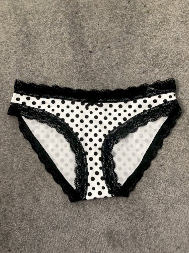 Worn white with black spots cotton full back panties