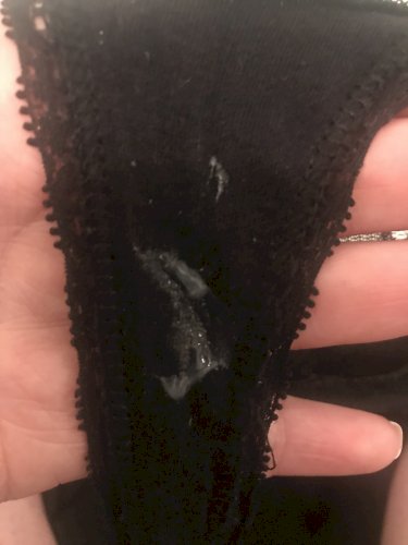 Cum filled lacy black thong size XL