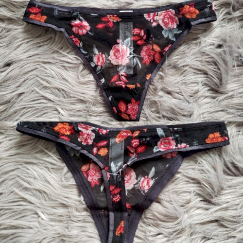 Sheer lace floral thong