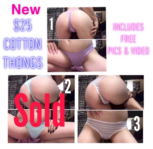 $25 Cotton Pastel Thongs - w/ free 2 day wear, pics&vid